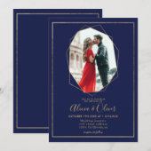 Chic gold lijst terrarium navy blue fotobruiloft kaart (Voorkant / Achterkant)