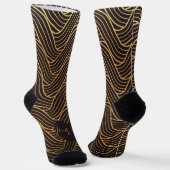 Chic Gold Linework Pattern Socks – Add Your Text Sokken (Gebogen)