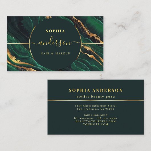 Chic Gold Logo cirkel en donkergroene grijs glitte Visitekaartje (Voorkant / Achterkant)