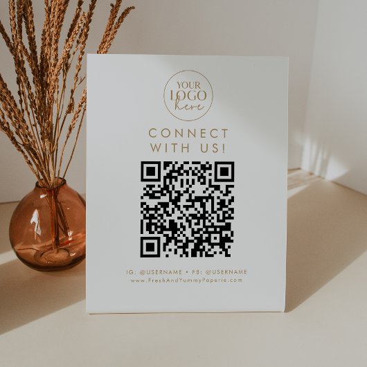 Chic Gold Logo Connect met ons Social Media Reclamebord Met Voetstuk
