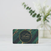 Chic Gold Logo Sparkly & Donkergroene Agaat Glitte Visitekaartje (Staand voorkant)