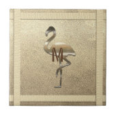 Chic Gold Look Glossy Flamingo Monogram Onderzette Tegeltje (Voorkant)