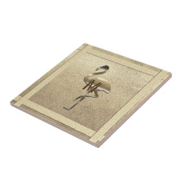 Chic Gold Look Glossy Flamingo Monogram Onderzette Tegeltje