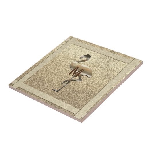 Chic Gold Look Glossy Flamingo Monogram Onderzette Tegeltje (Zijkant)