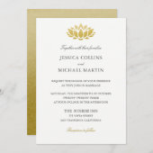Chic Gold Lotus Flower Custom Wedding Invitation Kaart (Voorkant / Achterkant)