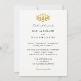Chic Gold Lotus Flower Custom Wedding Invitation Kaart