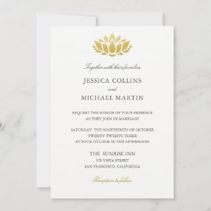 Chic Gold Lotus Flower Custom Wedding Invitation Kaart