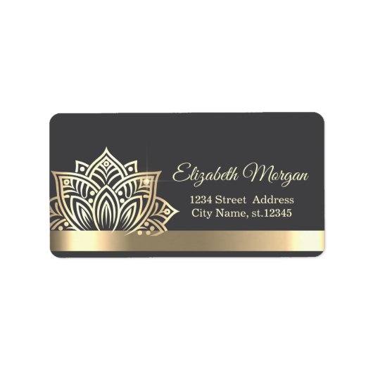 Chic Gold Lotus Flower Gray Etiket (Voorkant)
