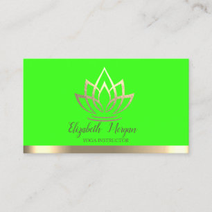 Chic Gold Lotus Flower Yoga Instructor Green Neon Visitekaartje