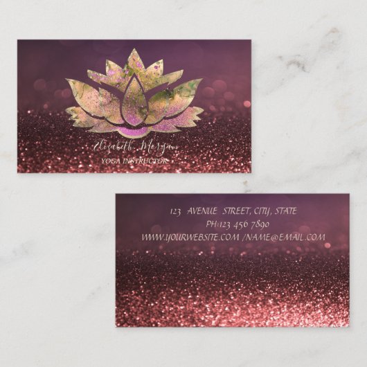 Chic Gold Lotus Yoga Instructor Bokeh Visitekaartje (Voorkant / Achterkant)