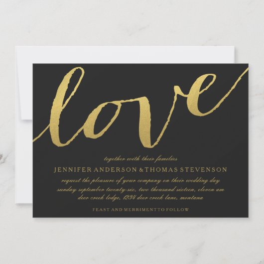 CHIC GOLD LOVE BLACK WEDDING INVITATION KAART (Voorkant)