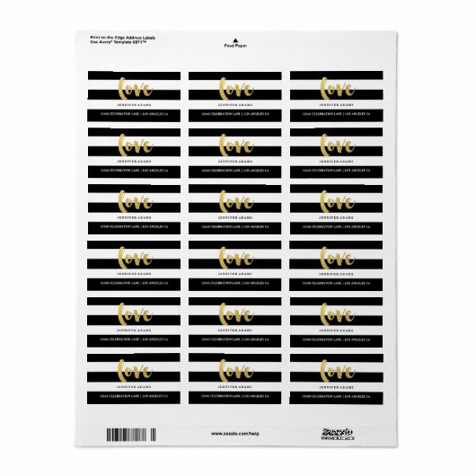 Chic Gold LOVE | Zwarte streep Adresetiketten Etiket (Full Sheet)