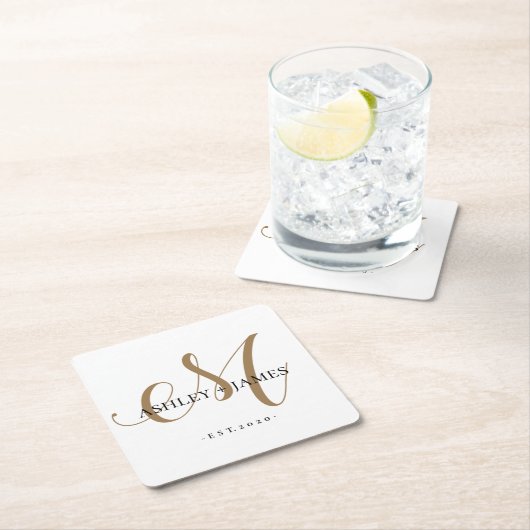 Chic Gold M Monogram Script Name Weduwdate Kartonnen Onderzetters (Insitu)