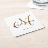 Chic Gold M Monogram Script Name Weduwdate Kartonnen Onderzetters (Schuin)