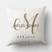Chic Gold M Monogram Script Name Weduwdate Kussen (Achterkant)