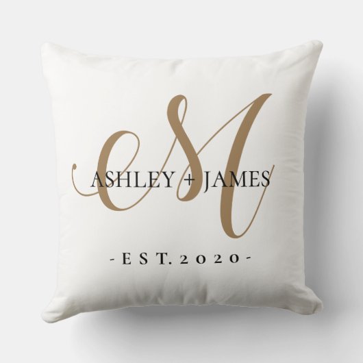 Chic Gold M Monogram Script Name Weduwdate Kussen (Achterkant)