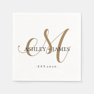 Chic Gold M Monogram Script Name Weduwdate Servet