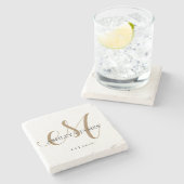 Chic Gold M Monogram Script Name Weduwdate Stenen Onderzetter (Zijkant)