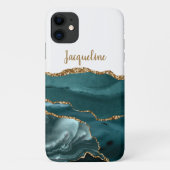 Chic Gold Marble Geode Blauwgroen Blue Modern Name Case-Mate iPhone Case (Achterkant)