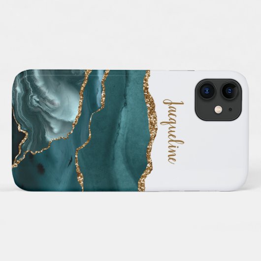 Chic Gold Marble Geode Blauwgroen Blue Modern Name Case-Mate iPhone Case (Achterkant (horizontaal))