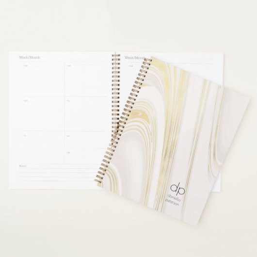 Chic Gold Marble Modern Monogrammed, niet gedateer Planner (Display)