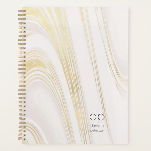 Chic Gold Marble Modern Monogrammed, niet gedateer Planner (Voorkant)