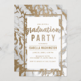 Chic Gold & Marble Typography Afstudeerfeest Kaart