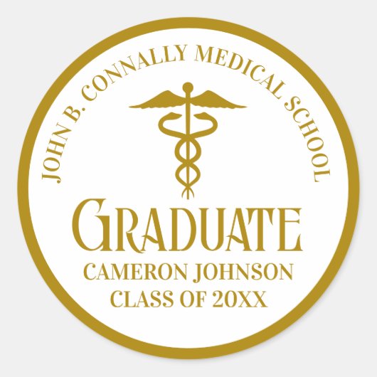 Chic Gold Medical School Afstudeerfeest Ronde Sticker (Voorkant)