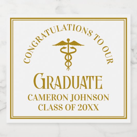 Chic Gold Medical School Afstudeerfeest Sparkling Wijnetiket (Enkel label)