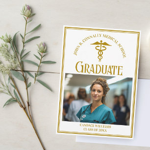 Chic Gold Medical School Afstuderen Foto Aankondiging