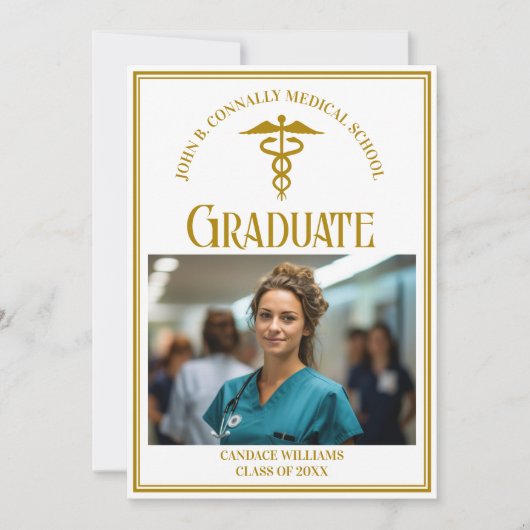 Chic Gold Medical School Afstuderen Foto Aankondiging (Voorkant)