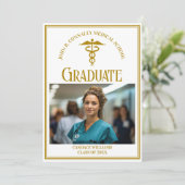 Chic Gold Medical School Afstuderen Foto Aankondiging (Staand voorkant)