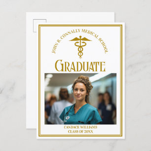 Chic Gold Medical School Afstuderen Foto Aankondigingskaart