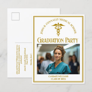 Chic Gold Medical School Afstuderen Fotofeest Uitnodiging Briefkaart