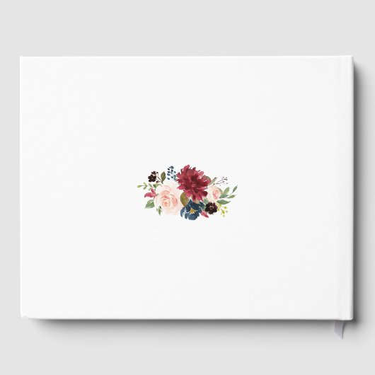 Chic Gold Merlot Navy Blue Floral Wedding Gastenboek (Achterkant)