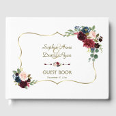 Chic Gold Merlot Navy Blue Floral Wedding Gastenboek (Voorkant)