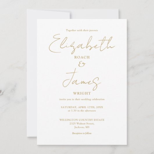 Chic Gold Minimalist Elegant QR Code Wedding Kaart (Voorkant)