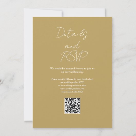 Chic Gold Minimalist Elegant QR Code Wedding Kaart (Achterkant)