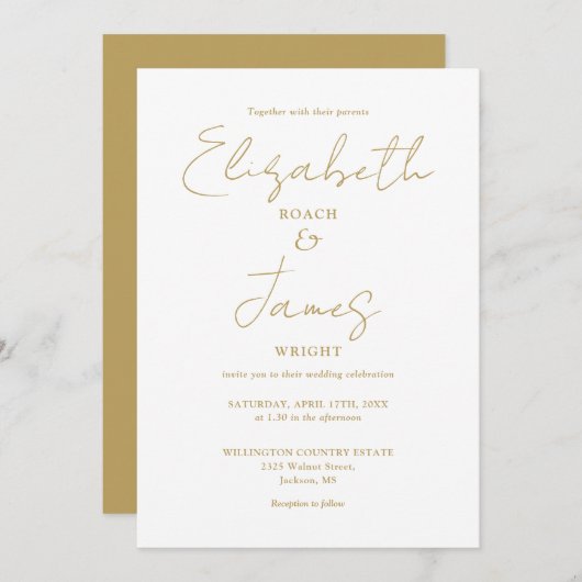Chic Gold Minimalist Elegant QR Code Wedding Kaart (Voorkant / Achterkant)