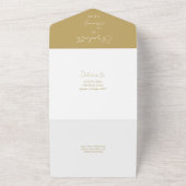 Chic Gold Minimalist Elegant Script Wedding All In One Uitnodiging (Buitenkant)