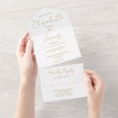Chic Gold Minimalist Elegant Script Wedding All In One Uitnodiging (Afscheurbaar)