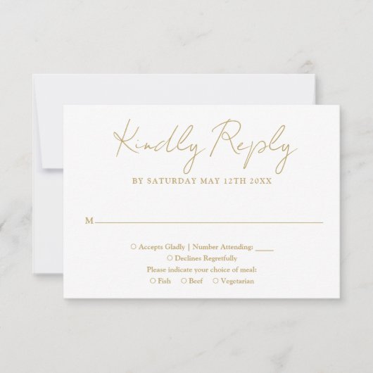 Chic Gold Minimalist Elegant Script Wedding RSVP Kaartje (Voorkant)