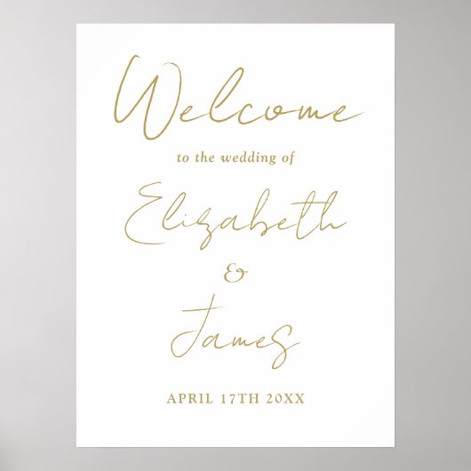 Chic Gold Minimalist Script Wedding Welkomstbord Poster (Voorkant)