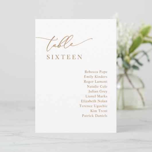 Chic Gold Minimalist Wedding Seating Chart Kaart (Staand voorkant)