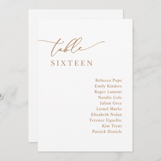 Chic Gold Minimalist Wedding Seating Chart Kaart (Voorkant / Achterkant)