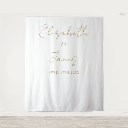 Chic Gold Minimalistische Wedding Foto Achtergrond Wandkleed (Voorkant)