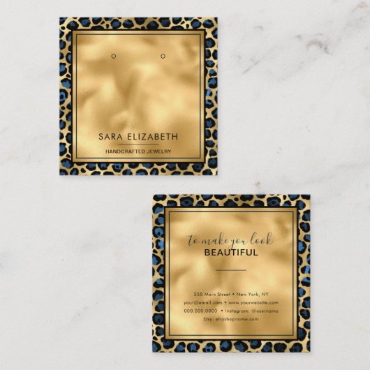 Chic Gold Mint Leopard-kaart voor aflevering Vierkante Visitekaartje (Voorkant / Achterkant)