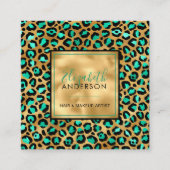 Chic Gold Mint Leopard Print Mode Trendy Modern Vierkante Visitekaartje (Voorkant)