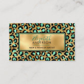 Chic Gold Mint Leopard Print Mode Trendy Modern Visitekaartje (Voorkant)