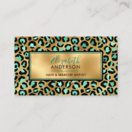 Chic Gold Mint Leopard Print Mode Trendy Modern Visitekaartje